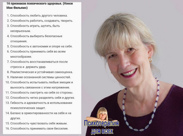 Нэнси Мак-Вильямс (Nancy McWilliams) — классик современного психоанализа, автор учебника по психоаналитической диагностике